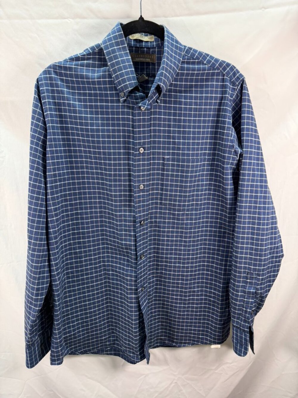 Claybrooke Mens LS Sz 15.5 34/35 WrinkleFree Oxford Shirt Blue Plaid Button Down